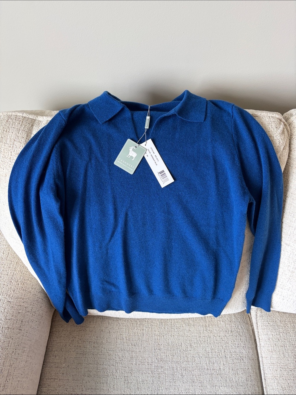InCashmere Royal Blue Polo-Collar Cashmere Sweater